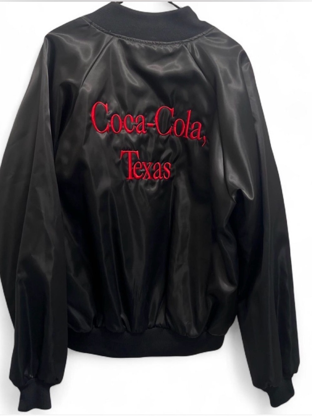 Coca-Cola Black Satin Bomber Jacket with Red Embroidery